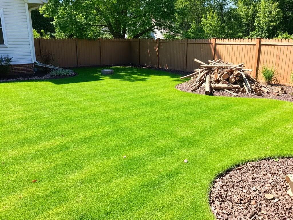 Clean residential yard after debris removal and yard cleanup